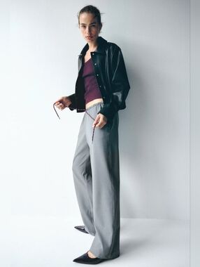 ​H&M Divided Gray Straight Legs Dress Pants Burgundy Drawstring Size S